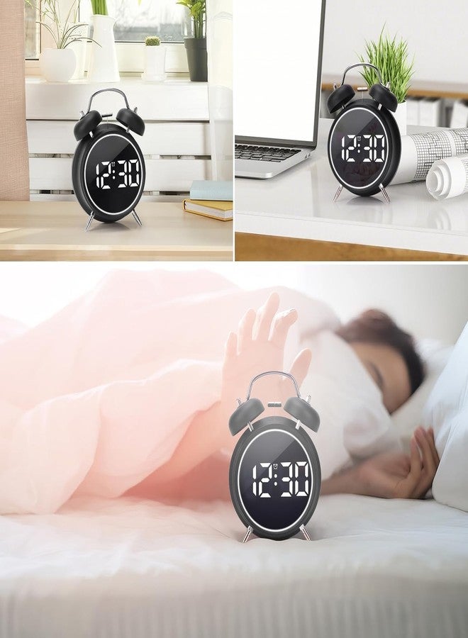 LEVGRY Alarm Clock, Digital Alarm Clock with Large LED Display, Silent Round, Small, Analogue, Modern, Digital Clock with Date and Temperature Display, USB Network Connection (Black) - Image 5